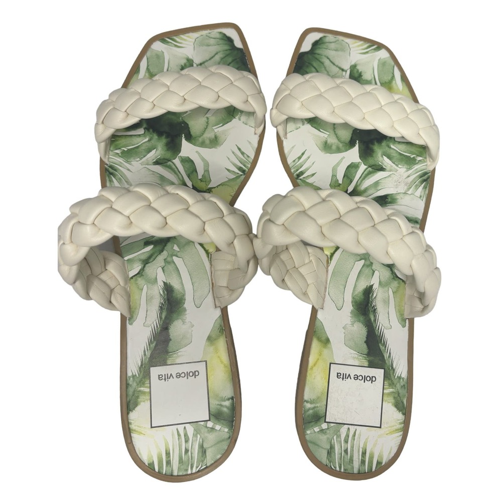 Dolce Vita Indy Off White Stella Slip-on Open Square‎ Toe Woven Straps Sandals